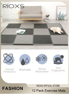 RIOXS 12 Pcs Puzzle Floor Mats,Exercise Mats,EVA Foam Mats With Sealing Strips,Foam Fitness Mats,Home Fitness Anti Slip Mat For Adults Men Women,Kids Toddlers Game Mats  - Image 5