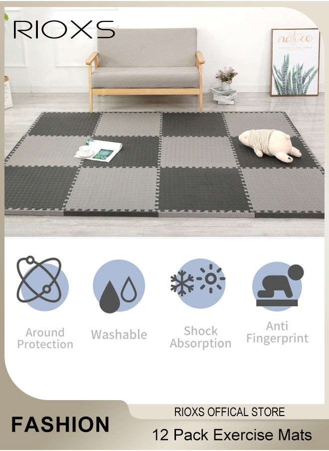 RIOXS 12 Pcs Puzzle Floor Mats,Exercise Mats,EVA Foam Mats With Sealing Strips,Foam Fitness Mats,Home Fitness Anti Slip Mat For Adults Men Women,Kids Toddlers Game Mats  - Image 5