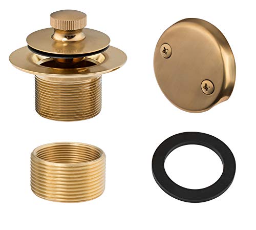 Artiwell Lift & Turn Tub Trim Set with Two-Hole Overflow Faceplate, All Brass Bathtub Conversion Kit Assembly with 2-Hole Overflow Face Plate and Universal Fine/Coarse Thread (Brushed Gold) - Image 1