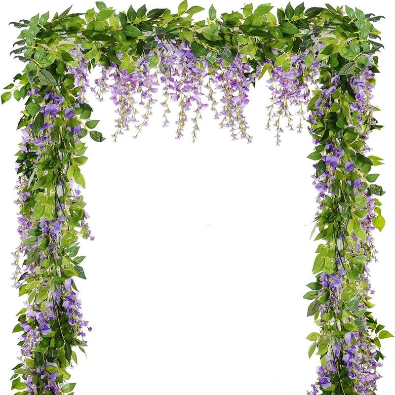 Antspirit 5pack Wisteria Garland Artificial Flowers Garland Fake Hanging Wisteria Vines for Wedding Floral Decor-Total 33 Ft (Light Purple) - Image 1