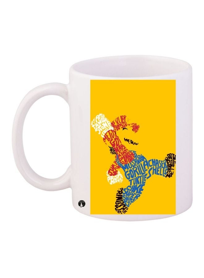 Graphic Art Printed Coffee Mug White/Yellow/Blue 11ounce