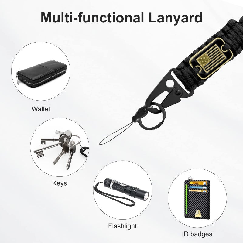 MDSXO Paracord Key Lanyard for Men Black Neck Lanyard for Keys with Cool USA Flag, Long Heavy Duty Braided Keychain Lanyard for Wallets, Keys, Whistleï¼ŒCamera, Phone, Outdoor Activities - Image 4