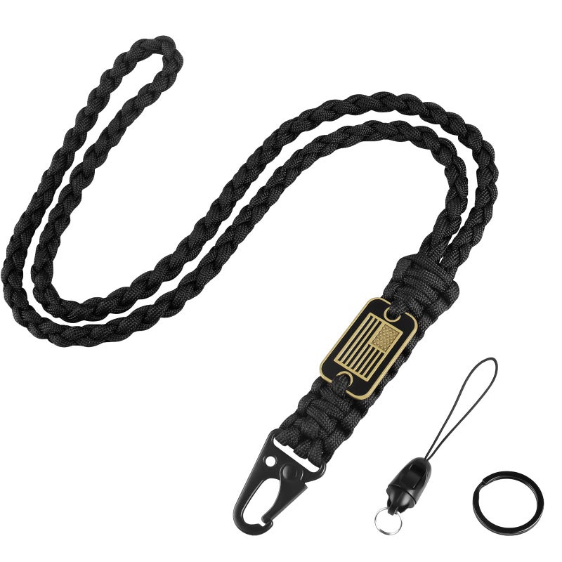 MDSXO Paracord Key Lanyard for Men Black Neck Lanyard for Keys with Cool USA Flag, Long Heavy Duty Braided Keychain Lanyard for Wallets, Keys, Whistleï¼ŒCamera, Phone, Outdoor Activities - Image 1