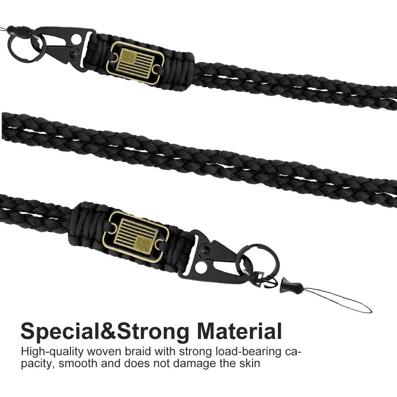 MDSXO Paracord Key Lanyard for Men Black Neck Lanyard for Keys with Cool USA Flag, Long Heavy Duty Braided Keychain Lanyard for Wallets, Keys, Whistleï¼ŒCamera, Phone, Outdoor Activities - Image 3
