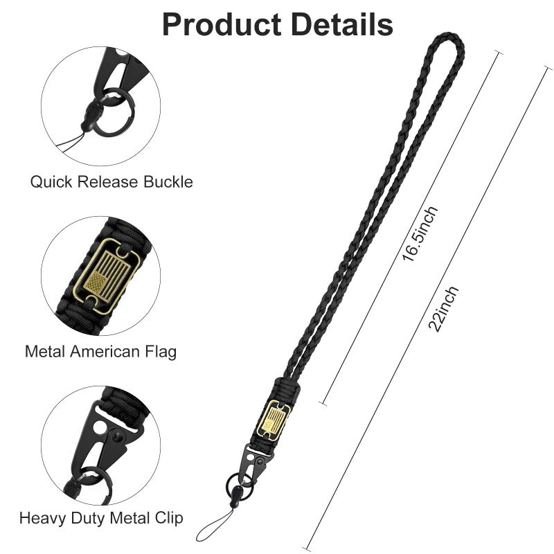 MDSXO Paracord Key Lanyard for Men Black Neck Lanyard for Keys with Cool USA Flag, Long Heavy Duty Braided Keychain Lanyard for Wallets, Keys, Whistleï¼ŒCamera, Phone, Outdoor Activities - Image 2