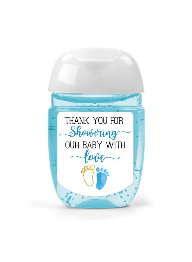 EKSPLODI Hand Sanitizer Labels Thank You for Showering Our Little One with Love Stickers, Baby Shower Favor Party Favors Boy., Blue,1.26inches x 1.39inches - Image 1