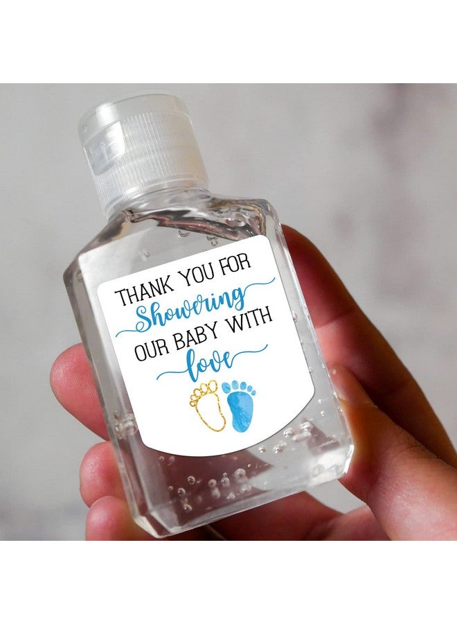 EKSPLODI Hand Sanitizer Labels Thank You for Showering Our Little One with Love Stickers, Baby Shower Favor Party Favors Boy., Blue,1.26inches x 1.39inches - Image 2