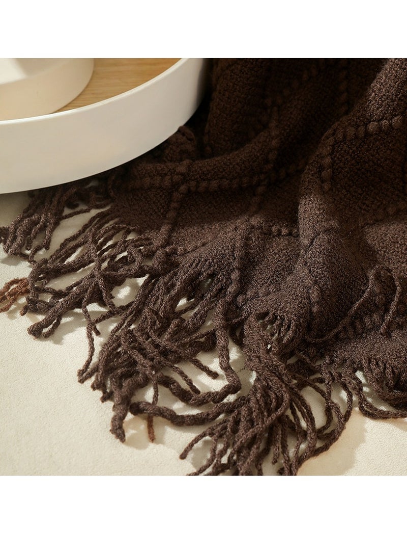 إسكدنيا شرابة تصميم محبوك بطانية لينة للحفاظ على الحارة براون الداكن - Image 2