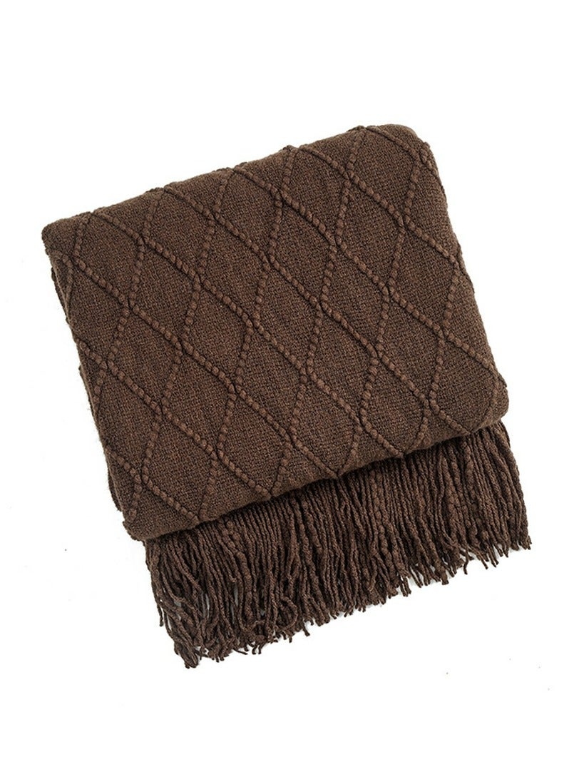 إسكدنيا شرابة تصميم محبوك بطانية لينة للحفاظ على الحارة براون الداكن - Image 3