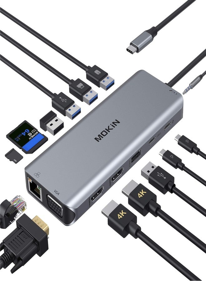 Mokin 14 in 1 USB-C Docking Station - Dual Monitor Laptop Dock with 2 HDMI, VGA, 5 USB, SD/TF for Dell/Surface/HP/Lenovo Laptops - Image 1