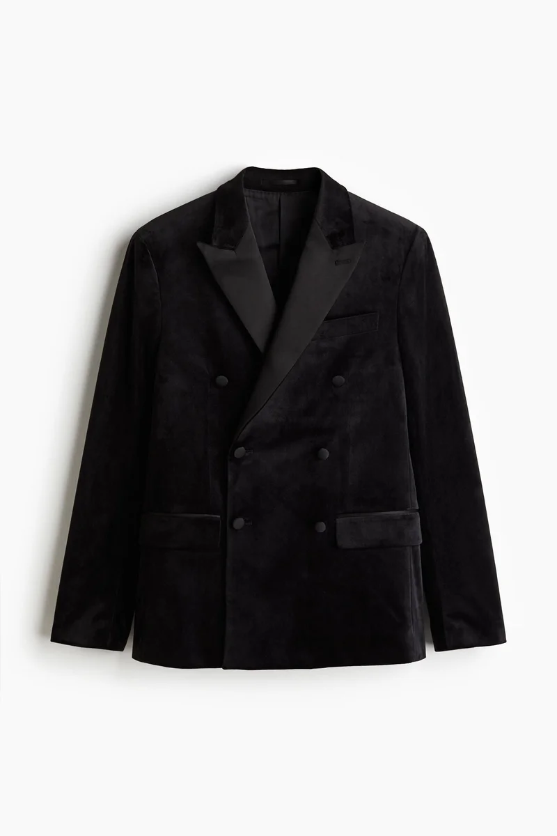 H&M Regular Fit Double-breasted velvet tuxedo jacket