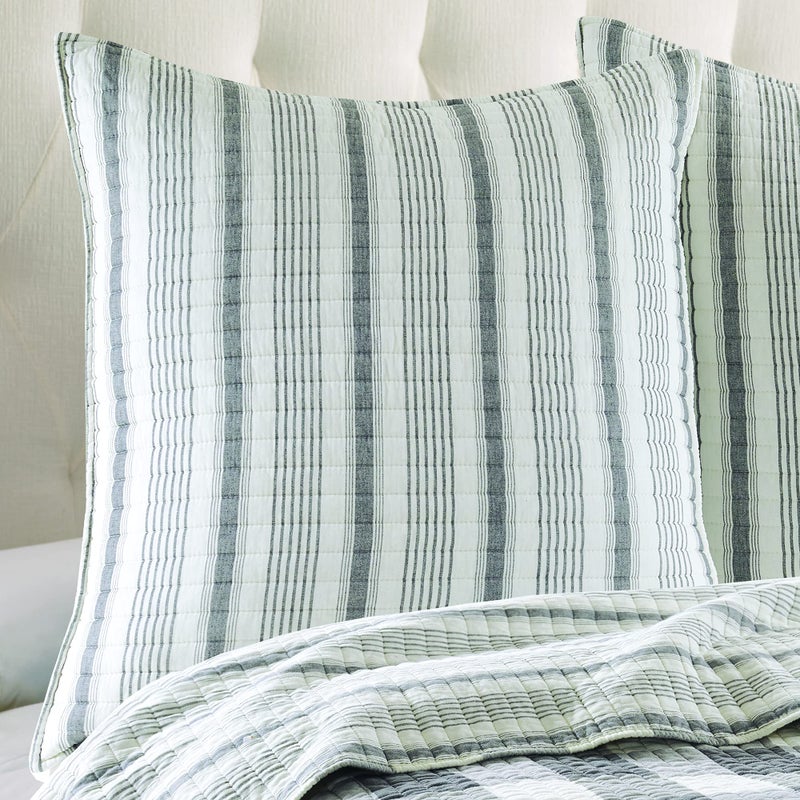 ليفتيكس هوم Levtex Home - Camden - Euro Shams (مجموعة من 2) - شريط خلفي لحاف - شريط Famhouse خفي - الرمادي والكريمة - (26x26in.) لا إدراج  - Image 2