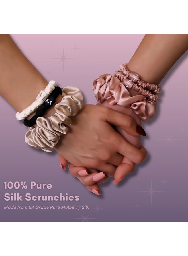 Vénera 100% Pure 22 Momme Mulberry Silk Scrunchies -Frizz&Breakage Prevention-Hair Care Ponytail Holders for Women- Silk Hair Ties (Black, Caramel, Pink) - Image 3