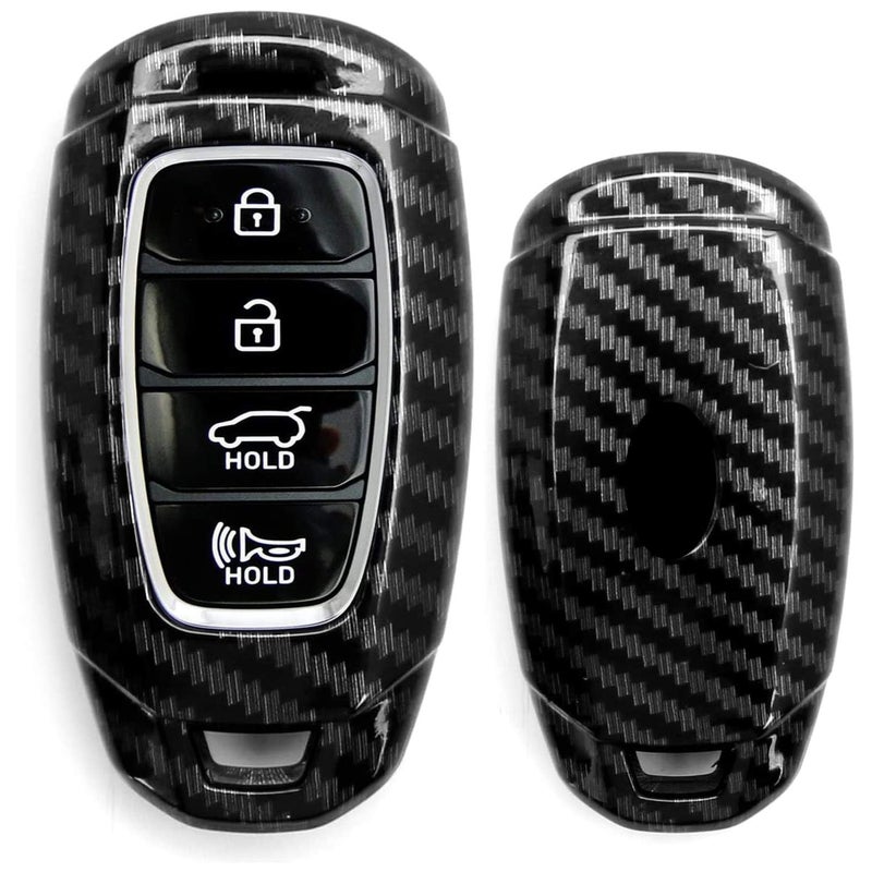 iJDMTOY Black Carbon Fiber Pattern Hard Shell Key Fob Cover Case Compatible with 20182019up Hyundai Kona Veloster Elantra GT Santa Fe Palisade 4Button Smart Key Fob