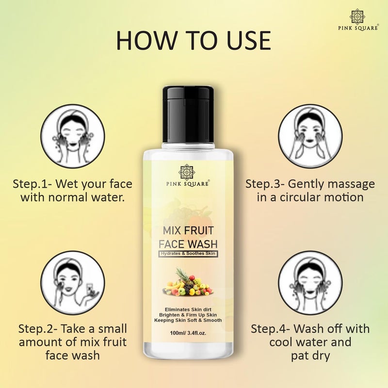 Pink Square Mix Fruit Deep Cleansing Face WashFash Cleanser For Visibly Glowing Skin For All Skin Types 100ml - Image 3