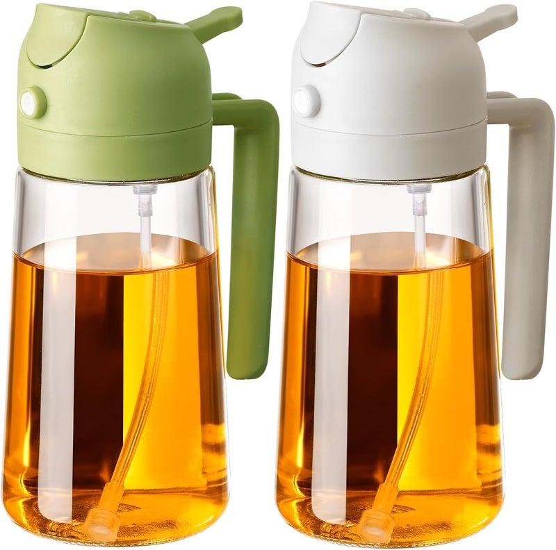 SWEET VIEW 2PCS Oil Sprayer for Cooking, 470ml 2 In 1 Glass Olive Oil Sprayr & pourer for Kitchen, Air Fryer, Cooking, Salad, BBQ (Green,White) - Image 1