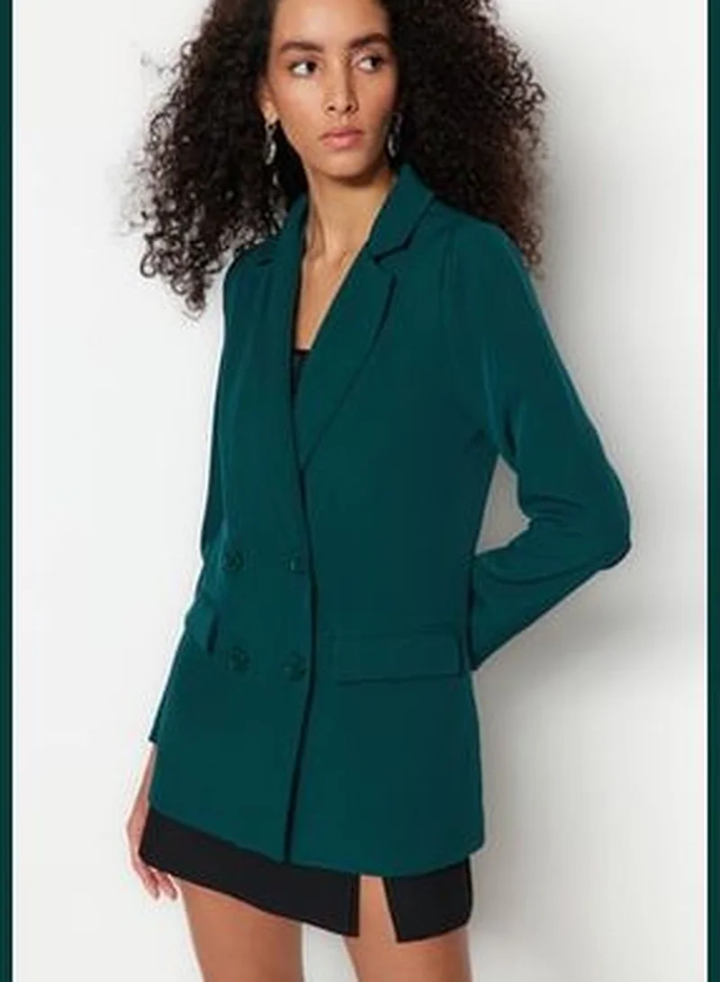 trendyol Petrol Regular Lined Woven Blazer Jacket with Button Detailed.