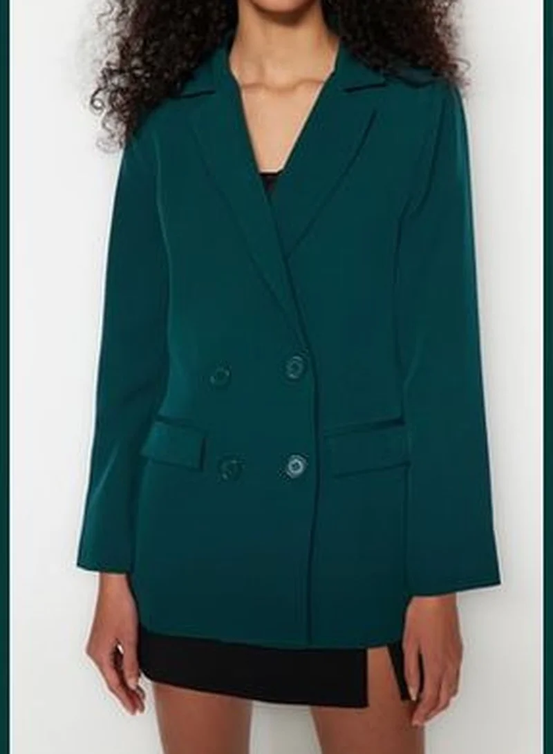 trendyol Petrol Regular Lined Woven Blazer Jacket with Button Detailed.
