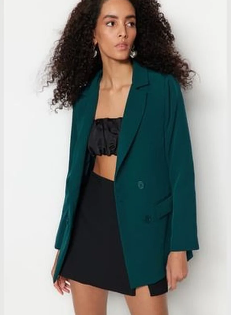 trendyol Petrol Regular Lined Woven Blazer Jacket with Button Detailed.
