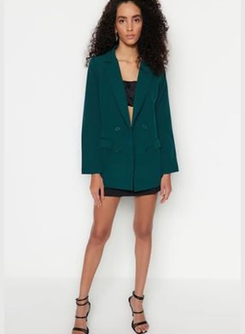 trendyol Petrol Regular Lined Woven Blazer Jacket with Button Detailed.