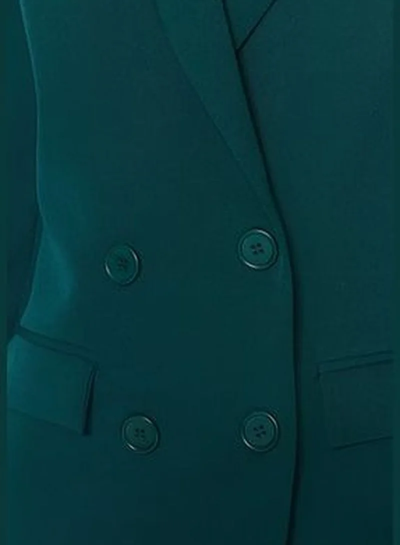 trendyol Petrol Regular Lined Woven Blazer Jacket with Button Detailed.