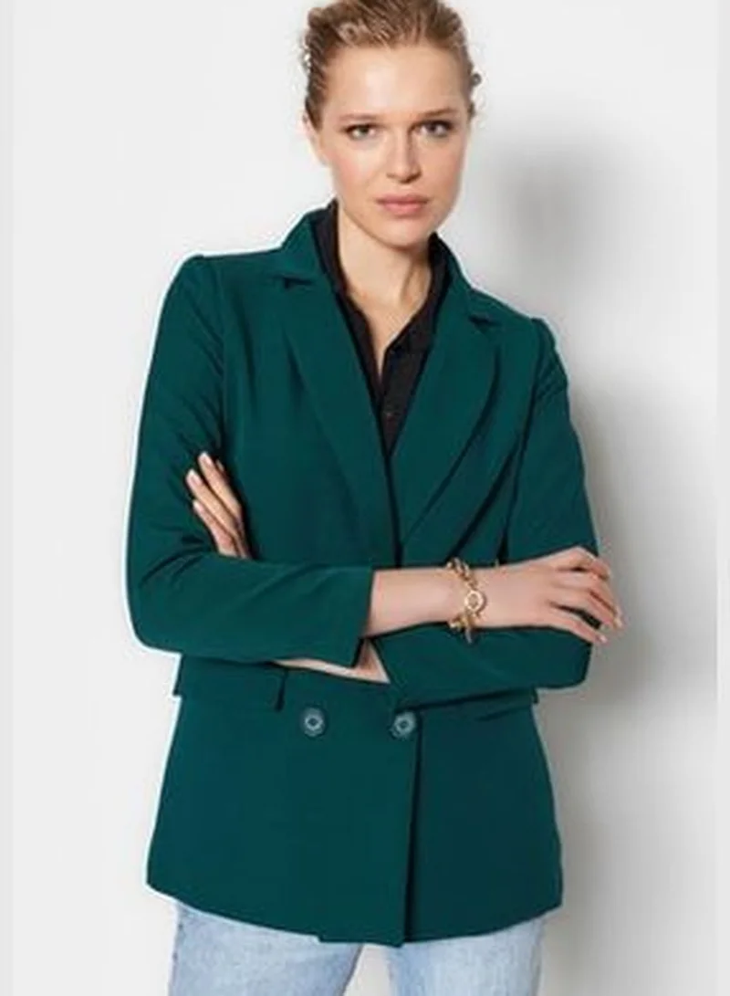 trendyol Petrol Regular Lined Woven Blazer Jacket with Button Detailed.
