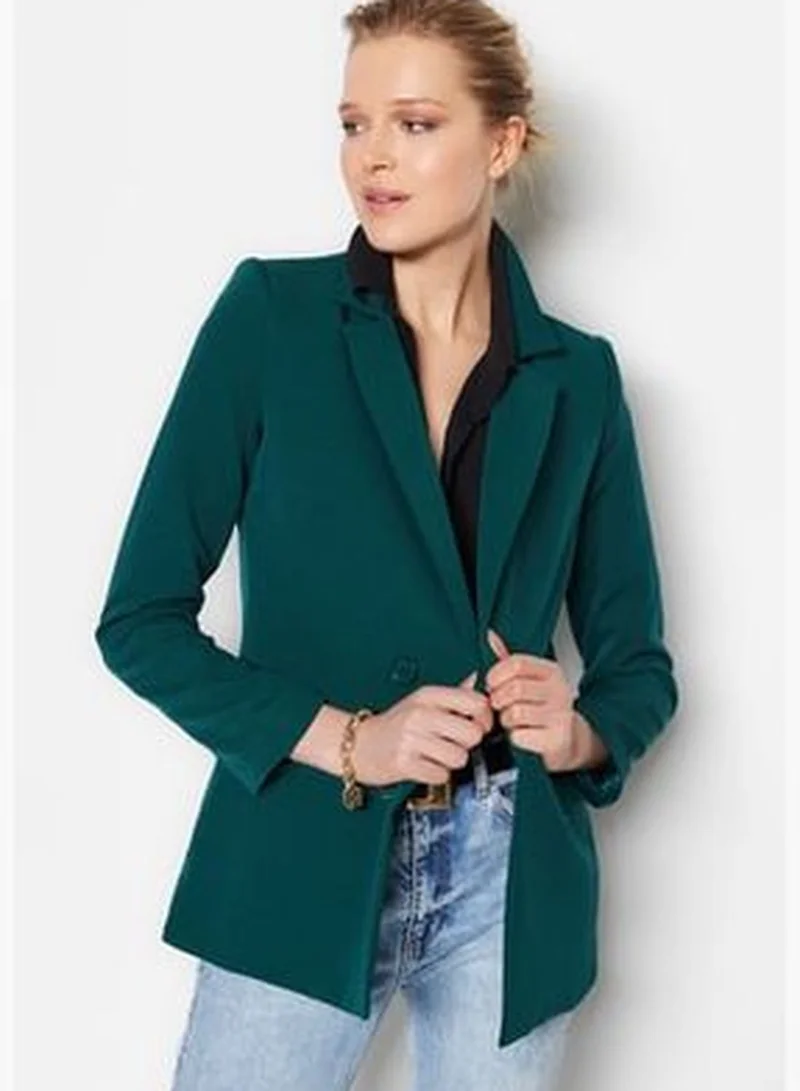 trendyol Petrol Regular Lined Woven Blazer Jacket with Button Detailed.