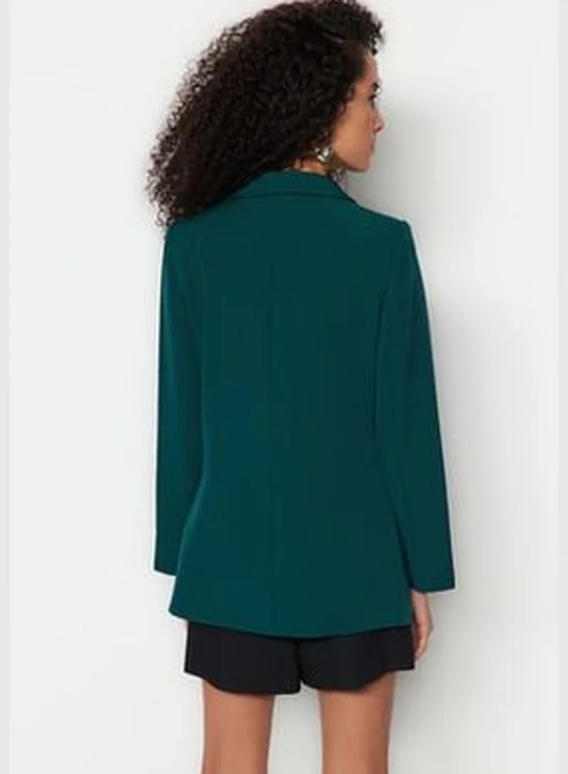 trendyol Petrol Regular Lined Woven Blazer Jacket with Button Detailed.