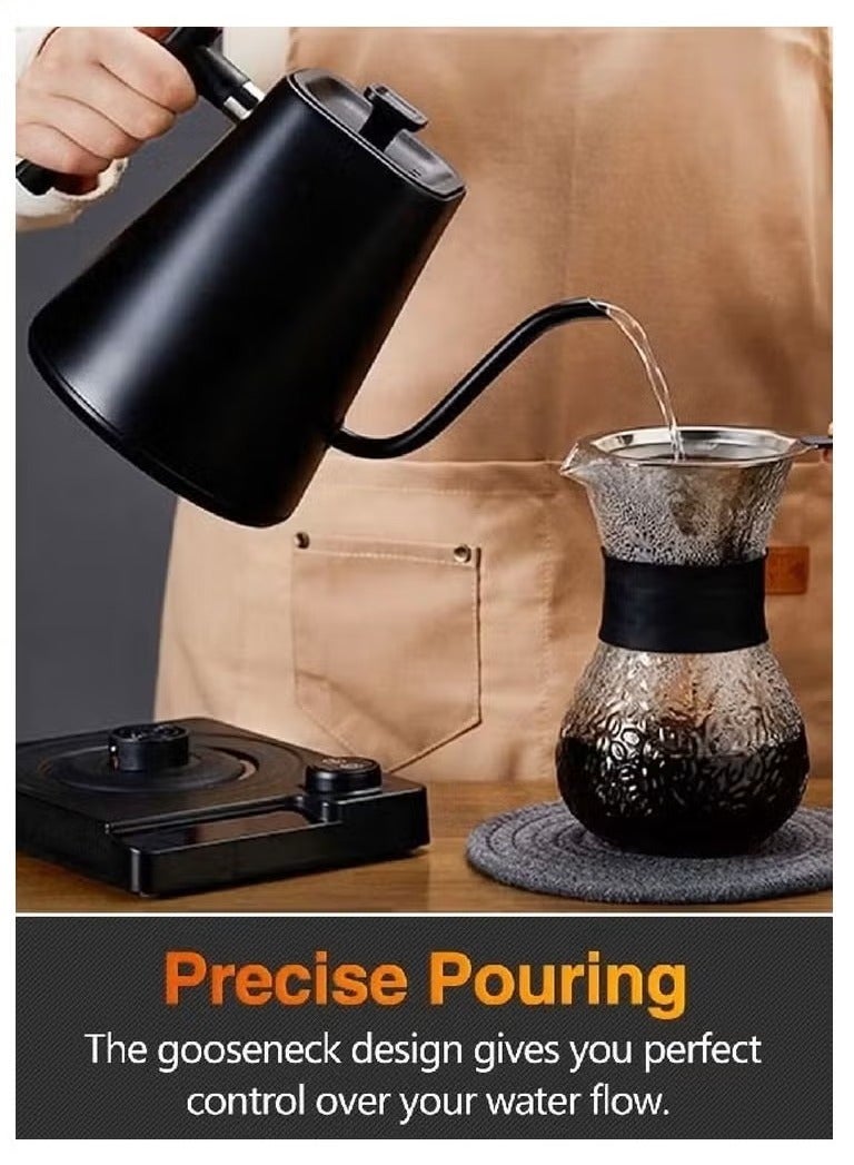 ET-LIFE 1000 mL Electric Gooseneck Kettle, Pour Over Kettle for Coffee and Tea, 1200W Rapid Heating,Temperature Control with Digital Display , 304 Stainless Steel, Keep Warm Function, Matte Black - Image 5