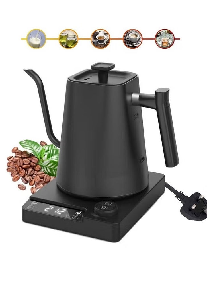 ET-LIFE 1000 mL Electric Gooseneck Kettle, Pour Over Kettle for Coffee and Tea, 1200W Rapid Heating,Temperature Control with Digital Display , 304 Stainless Steel, Keep Warm Function, Matte Black - Image 1