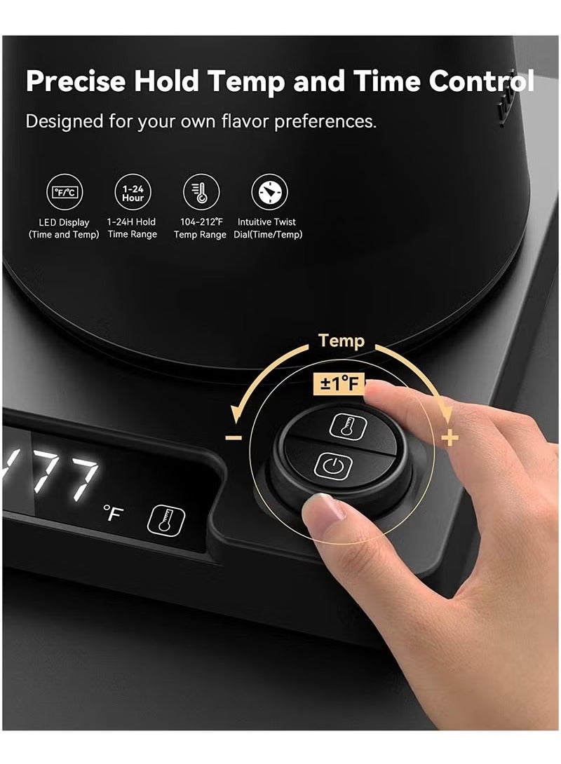 ET-LIFE 1000 mL Electric Gooseneck Kettle, Pour Over Kettle for Coffee and Tea, 1200W Rapid Heating,Temperature Control with Digital Display , 304 Stainless Steel, Keep Warm Function, Matte Black - Image 4