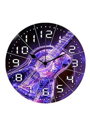 KARTIK - Kartik Wooden Purple Guitar Printed Designer Round Wooden Wall Clock Without Glass for Your Home/Living Room/Bedroom/Kitchen and Office (Multicolor, 11X11 inches) - Image 1