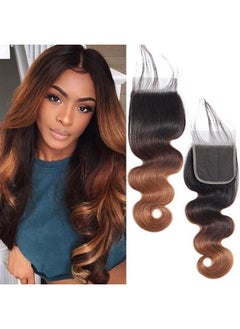QTHAIR QTHAIR 1B/4/30 Ombre Closure (16in) 16A Grade Body Wave 4x4 Transparent Color Swiss Lace Closure Brazilian Unprocessed Virgin Human Hair Dark Roots 3 Tone 1B/4/30 Body Wave Closure  - Image 1