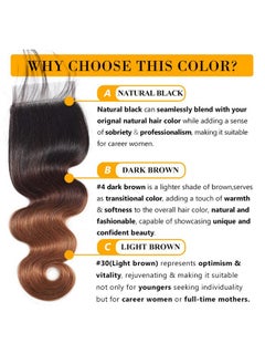 QTHAIR QTHAIR 1B/4/30 Ombre Closure (16in) 16A Grade Body Wave 4x4 Transparent Color Swiss Lace Closure Brazilian Unprocessed Virgin Human Hair Dark Roots 3 Tone 1B/4/30 Body Wave Closure  - Image 3