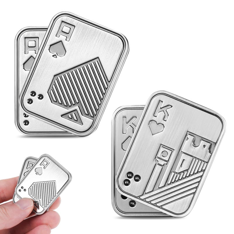 Guiqulai 2 Pcs Metal Poker Fidget SliderMagnetic EDC Fidget ToysStress Relief Poker Push CardCool Metal Fidget Toy Manually Rotate ToysOffice Tabletop Decompression Toys for Adults Teens Men - Image 3