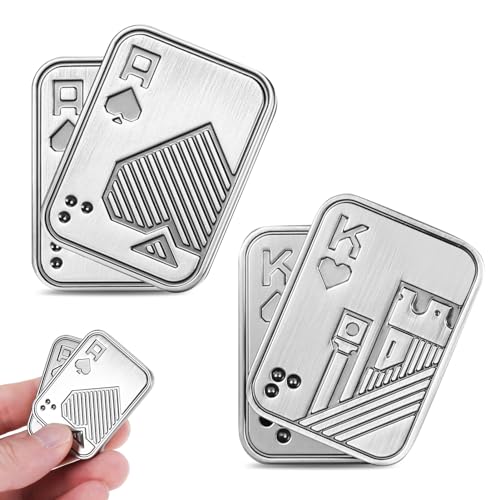 Guiqulai 2 Pcs Metal Poker Fidget SliderMagnetic EDC Fidget ToysStress Relief Poker Push CardCool Metal Fidget Toy Manually Rotate ToysOffice Tabletop Decompression Toys for Adults Teens Men - Image 1