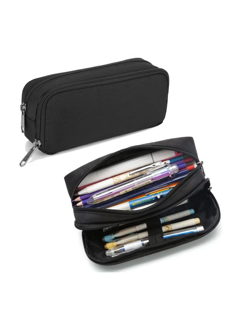 Pencil Case Large Capacity Pencil Pouch Aesthetic Pen Bag Office Stationery Organizer Simple Sturdy Multifunctional Pencil Bag for Men, Black - Image 1