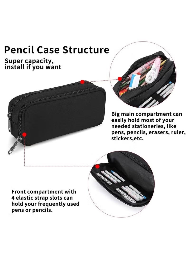 Pencil Case Large Capacity Pencil Pouch Aesthetic Pen Bag Office Stationery Organizer Simple Sturdy Multifunctional Pencil Bag for Men, Black - Image 4