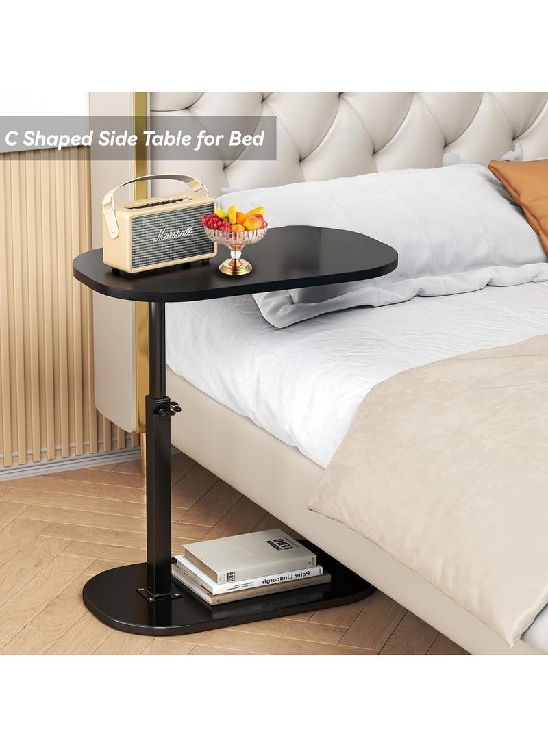 XiuWoo Side Table Wooden Small Coffee Table Sofa Table C Shape Height Adjustable Couch Mobile Coffee Table Small Side Table Laptop Stand for Living Room Bedroom Black - Image 3