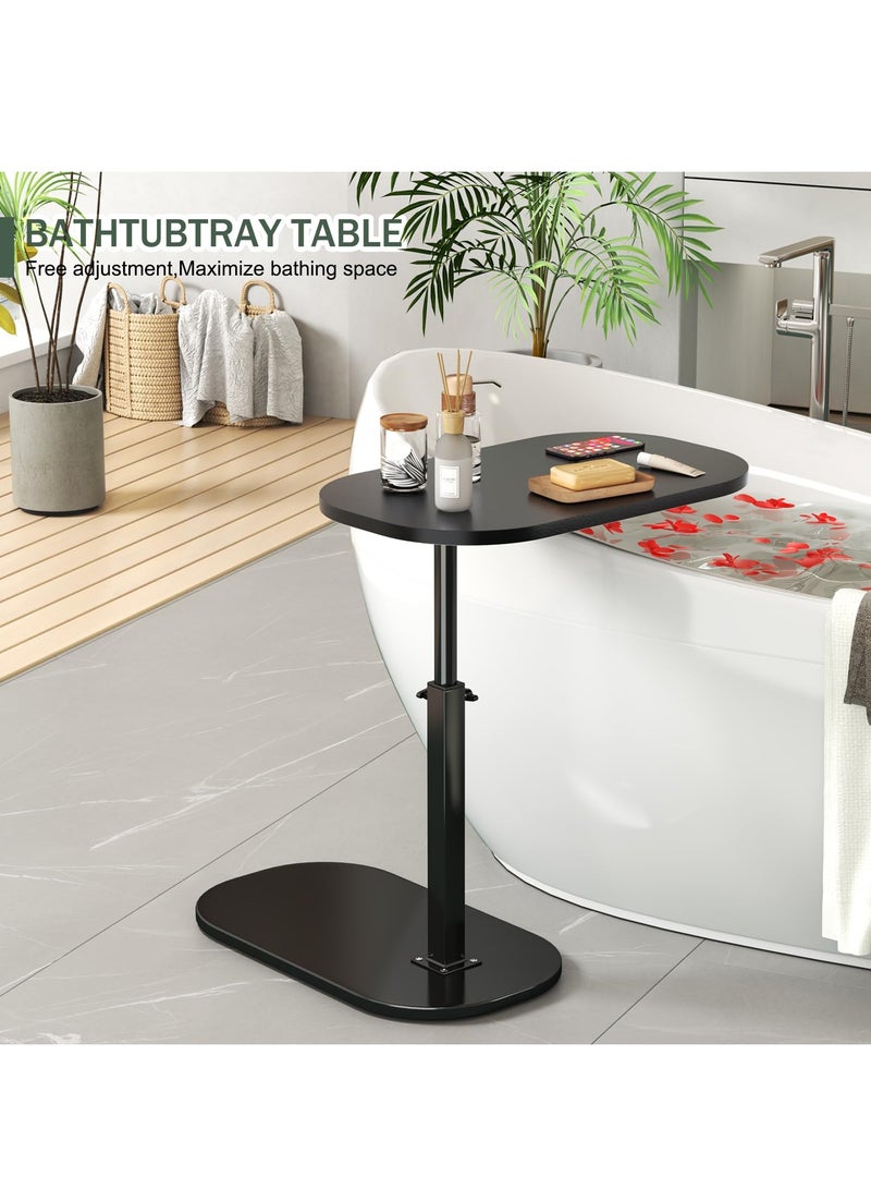 XiuWoo Side Table Wooden Small Coffee Table Sofa Table C Shape Height Adjustable Couch Mobile Coffee Table Small Side Table Laptop Stand for Living Room Bedroom Black - Image 2