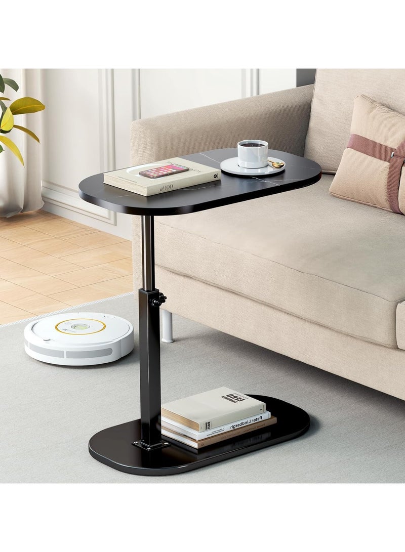 XiuWoo Side Table Wooden Small Coffee Table Sofa Table C Shape Height Adjustable Couch Mobile Coffee Table Small Side Table Laptop Stand for Living Room Bedroom Black - Image 4