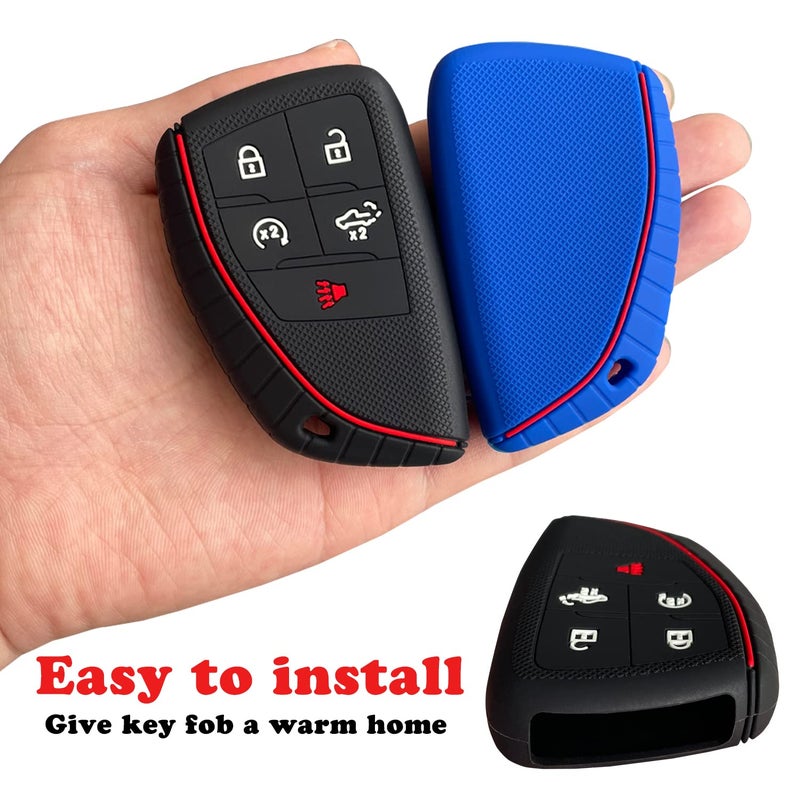 TANDRIVE Key Fob Cover for 2022 2023 2024 Chevy Silverado 1500 GMC Sierra 1500  2024 Silverado Sierra 2500HD 3500HD  Silicone  2-Pack  Black Blue - Image 3