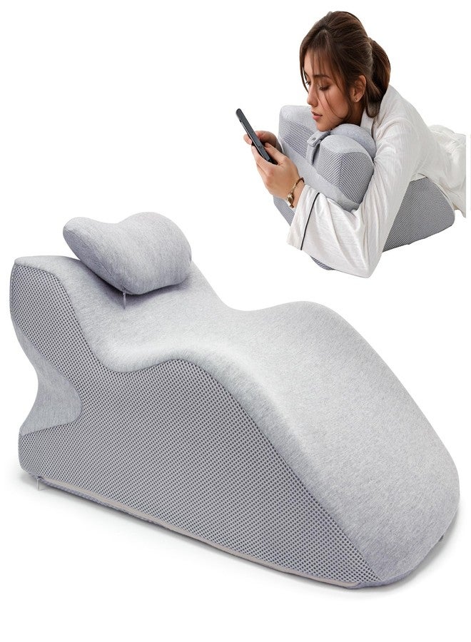 Generic Adult Ergonomic Memory Foam Bed Triangle Wedge Pillow Headboard for Sitting up Back Neck Pain Relief with Face Down Massage Prone Pillow Function for Reading, with Washable Cover (Grey) - Image 1
