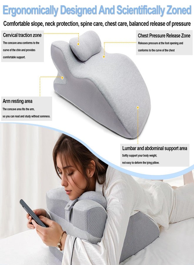 Generic Adult Ergonomic Memory Foam Bed Triangle Wedge Pillow Headboard for Sitting up Back Neck Pain Relief with Face Down Massage Prone Pillow Function for Reading, with Washable Cover (Grey) - Image 2