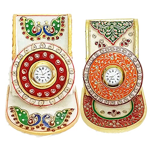 Handicraft Kingdom Mobile Holder for Car Dashboard Smart Cell Phone Stand with Inbuilt Small Clock for Office Approx Size 45 Inch Wt 1150 Gm Pack of 2 - Image 1