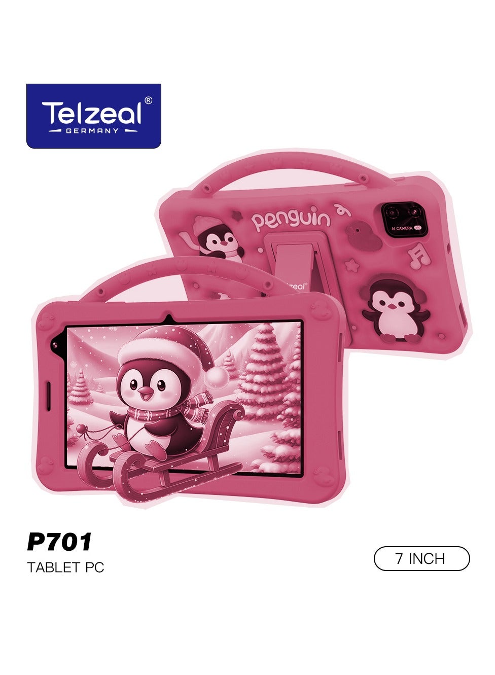 Telzeal P701 Kids Tablet 7-Inch Android 13 Tablet With Dual Camera 6GB RAM + 256GB storage 3000mAh High-Capacity Battery Pink