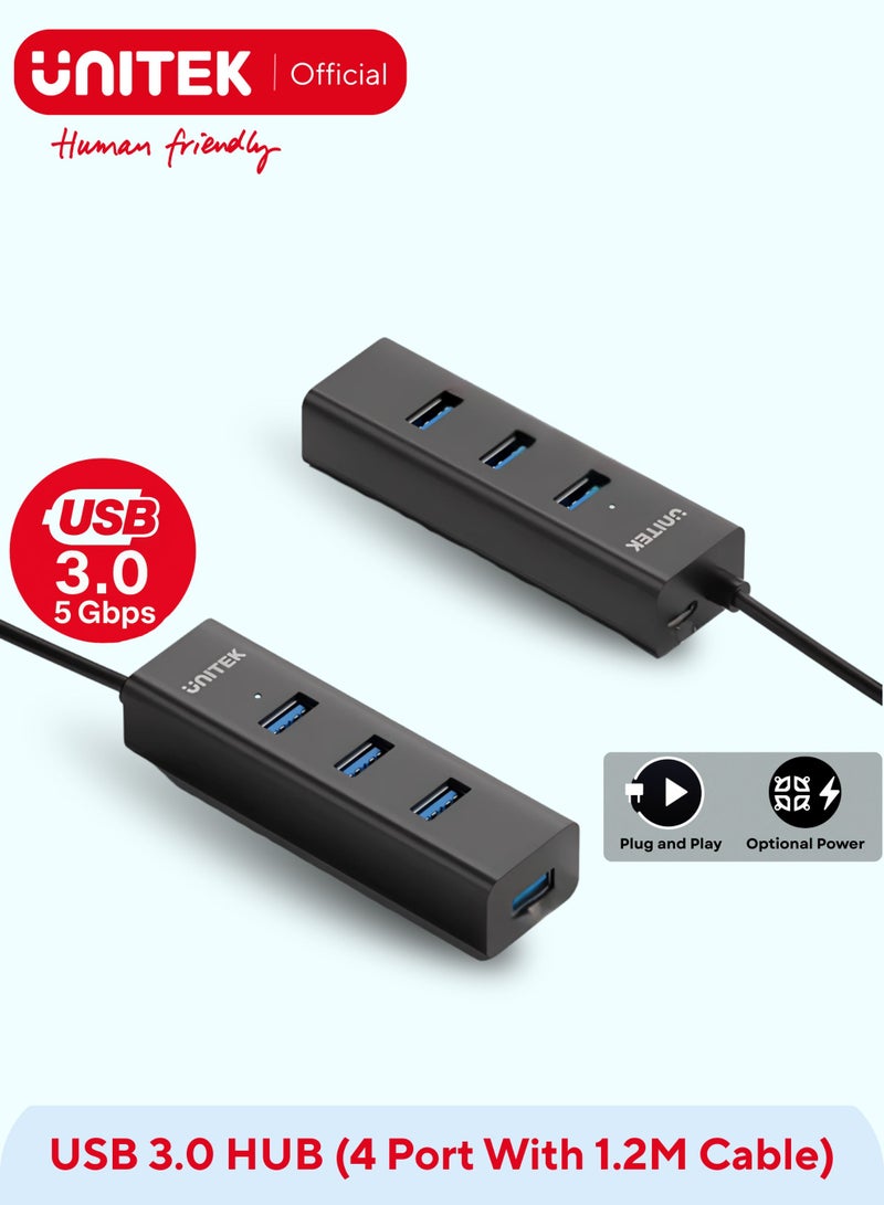 UNITEK يونيتك Y-3089V01 محور USB 4 في 1 USB-A (4*USB-A 5Gbps) مع كابل بطول 1.2 متر، مع منفذ طاقة USB-C 5V. - Image 1