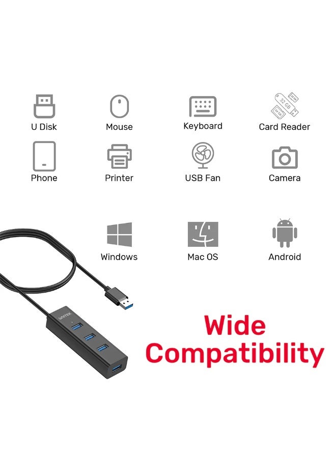 UNITEK يونيتك Y-3089V01 محور USB 4 في 1 USB-A (4*USB-A 5Gbps) مع كابل بطول 1.2 متر، مع منفذ طاقة USB-C 5V. - Image 2