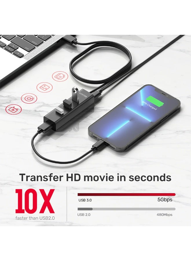 UNITEK يونيتك Y-3089V01 محور USB 4 في 1 USB-A (4*USB-A 5Gbps) مع كابل بطول 1.2 متر، مع منفذ طاقة USB-C 5V. - Image 4