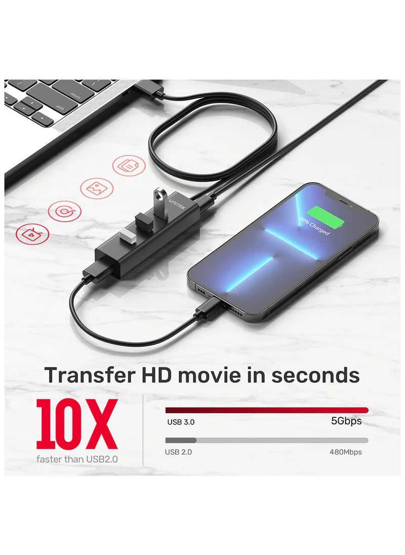 UNITEK Unitek Y-3089V01 USB HUB 4-in-1 USB-A Hub (4*USB-A 5Gbps) with 1.2M Cable, with USB-C 5V Power Port. ( USB3.0 Type-A Male TO 4*USB-3.0 With 1.2M Cable)  - Image 4